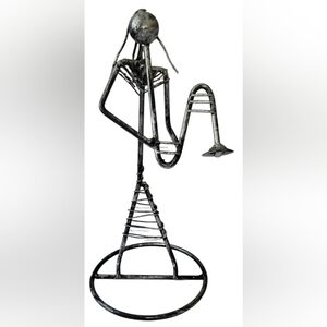 Vintage 12" Metal Wire Horn Player Sculpture